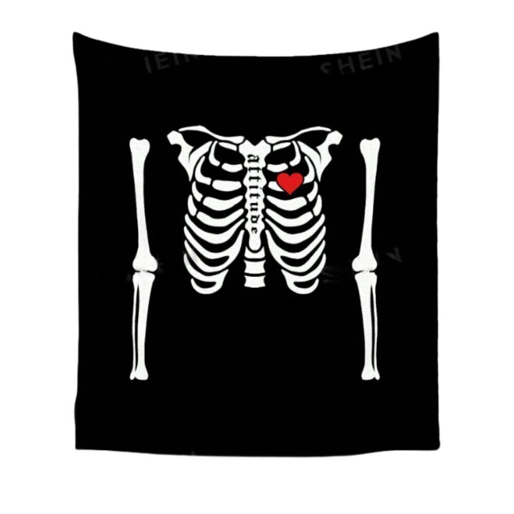 Skeleton Tapestry Attitude with Heart 28 X 37 Inches NWT